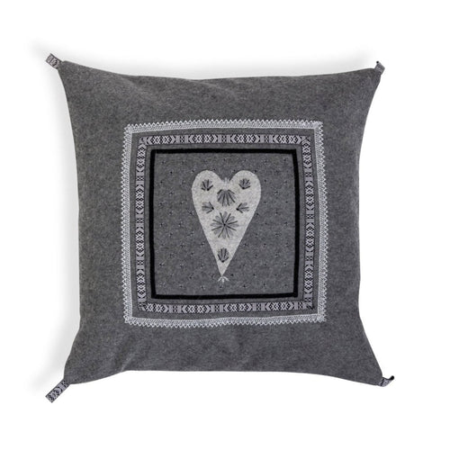 Wool Pillow with Embroidered Heart