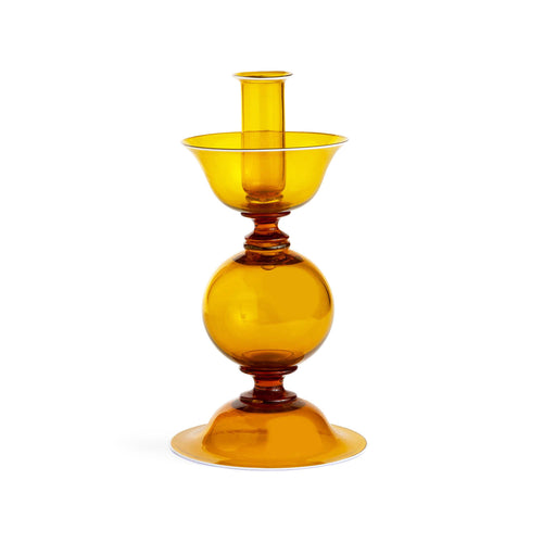 Elegante Low Candlestick In Amber With White Rim