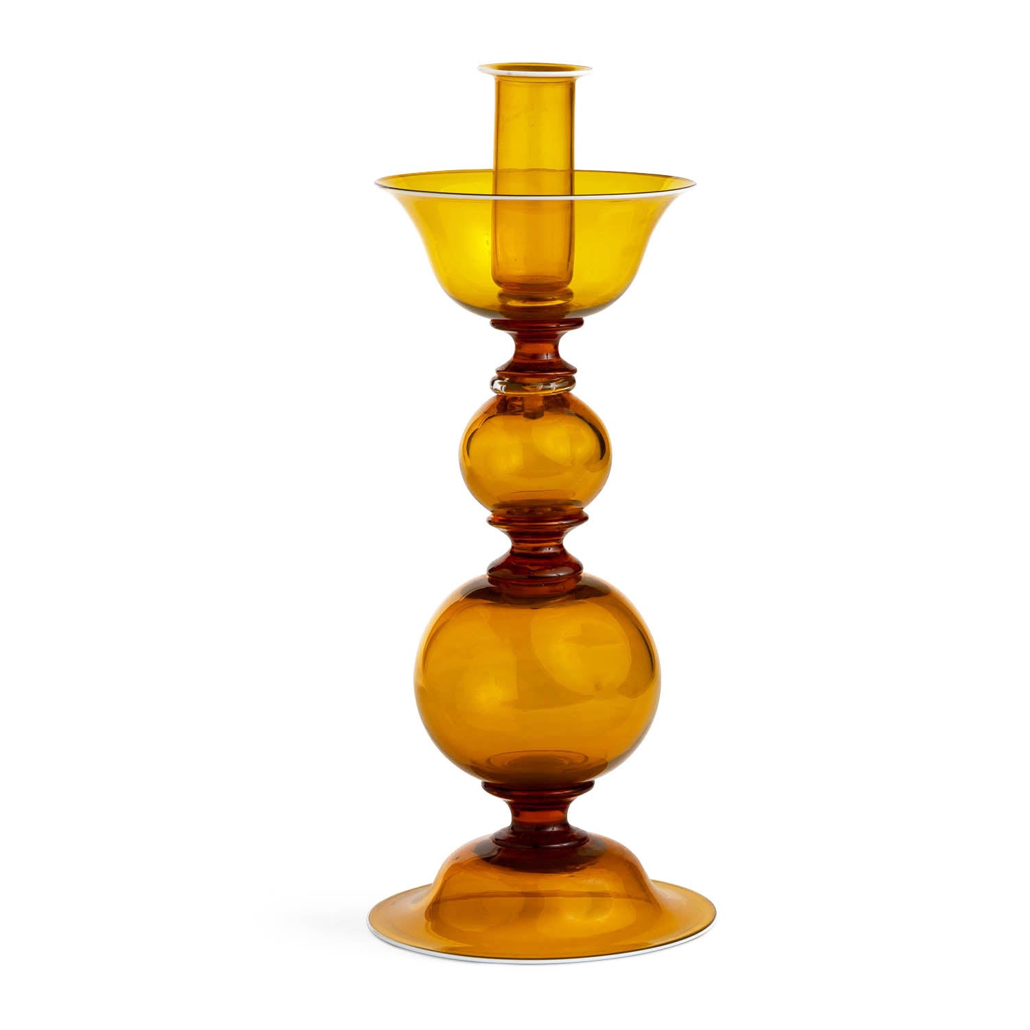 Elegante Tall Candlestick In Amber With White Rim Eleish Van Breems Home