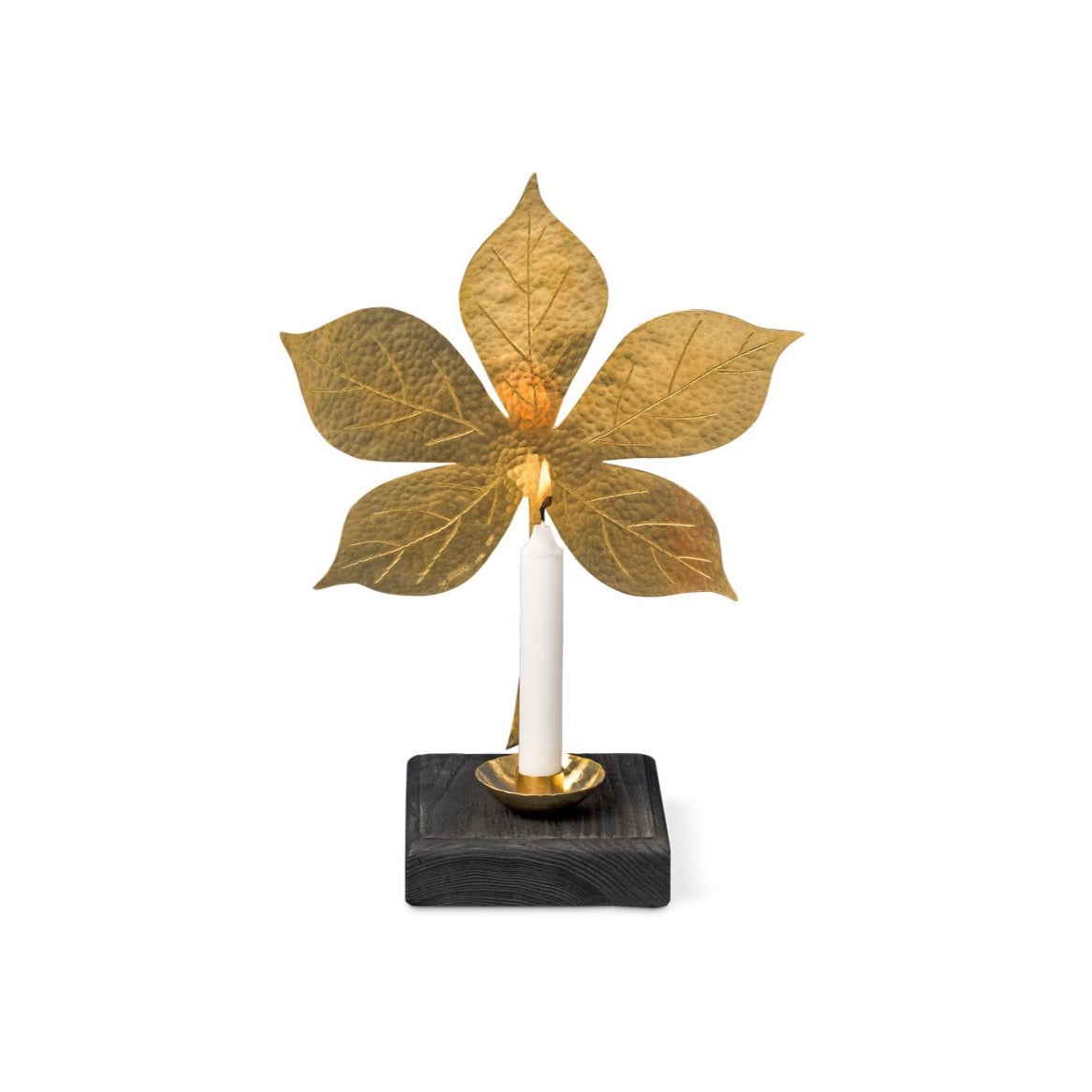 Swedish Brass Chestnut Leaf Candleholder with Black Base Eleish Van Breems Home